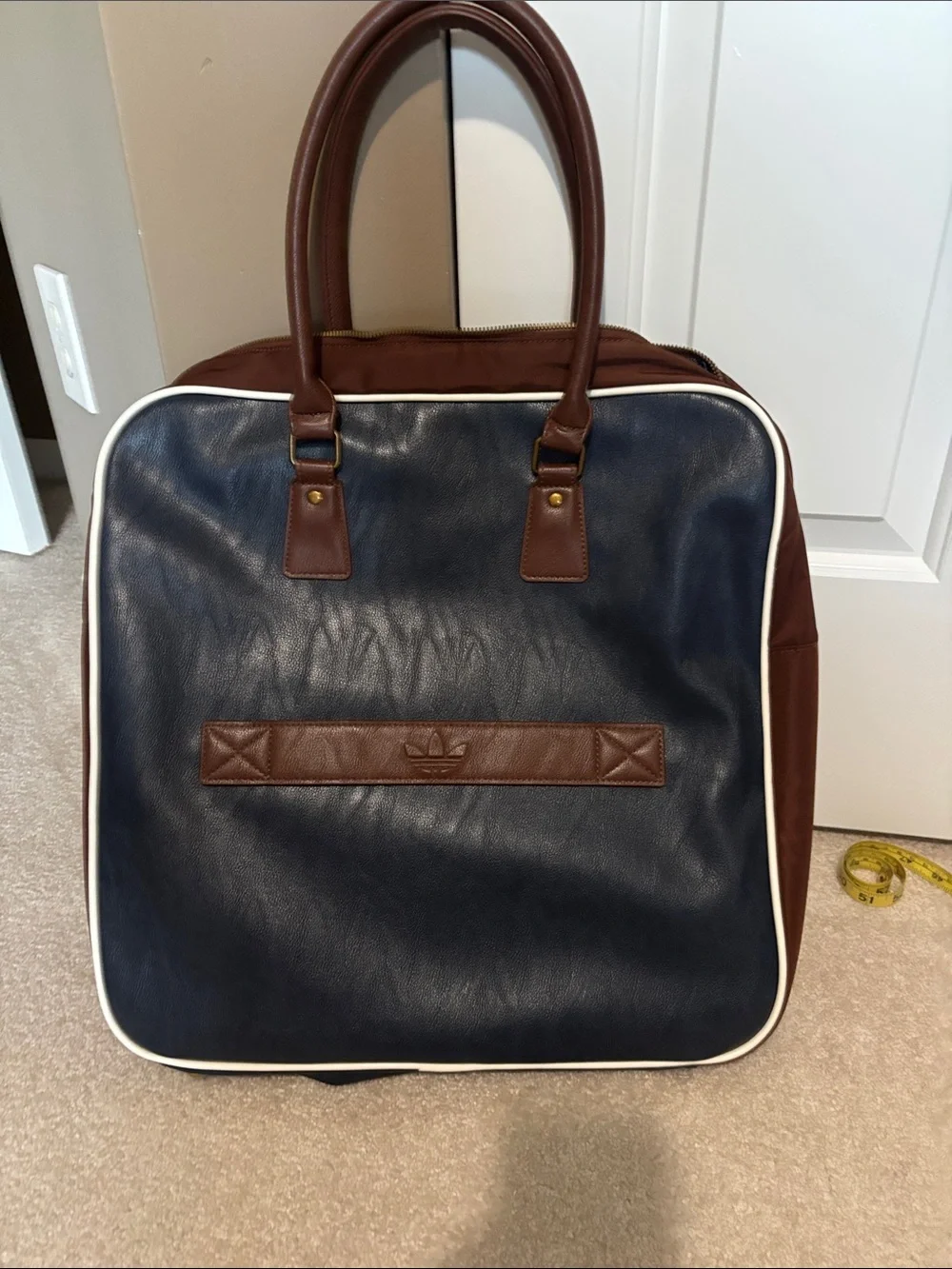 adidas Navy leather Duffel Bag with Brown Accents and Pink Logo
